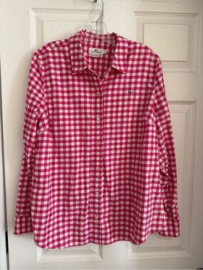 Vineyard Vines Hot Pink and White Gingham Button-Up Shirt Flannel